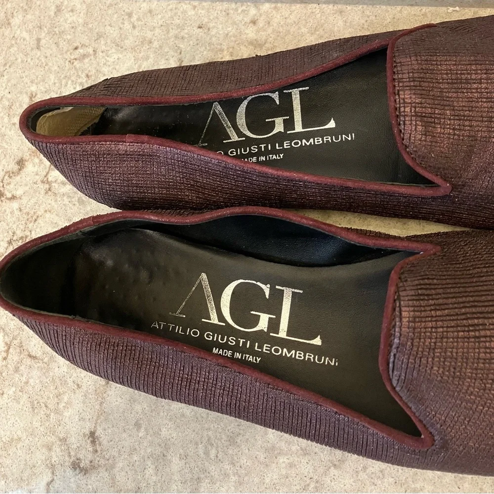 Attilio Giusti Leombruni Womens Burgundy Metallic Loafers - Picture 4 of 7